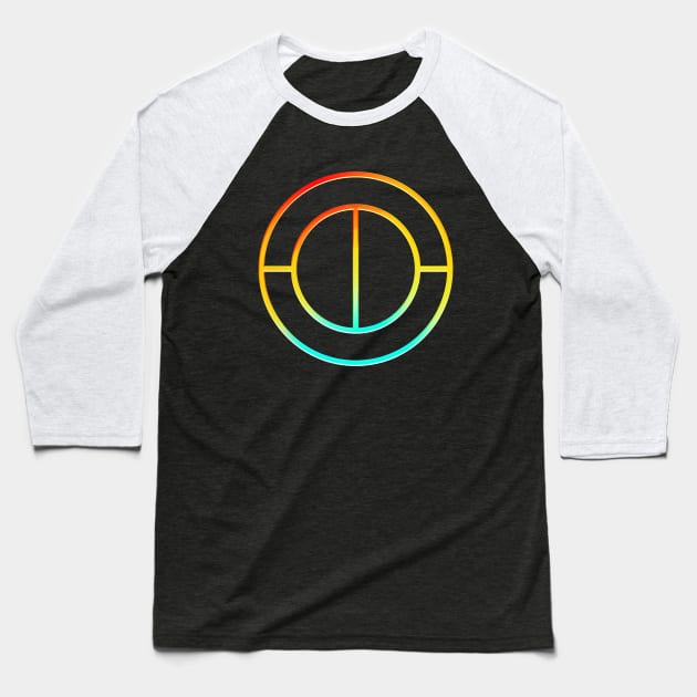 Neon Geometric Glyph Mandala Sigil Rune Sign Seal Cyan Red and Yellow  -  100 Baseball T-Shirt by Holy Rock Design